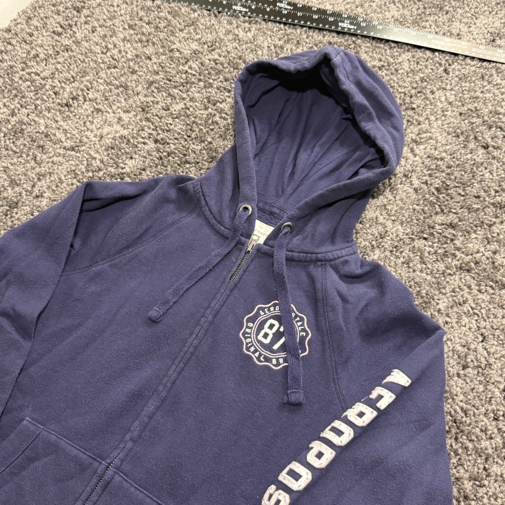 Classic Aeropostale Zip Up Hoodie Womens Navy Blue Excellent Graphic Logo Small